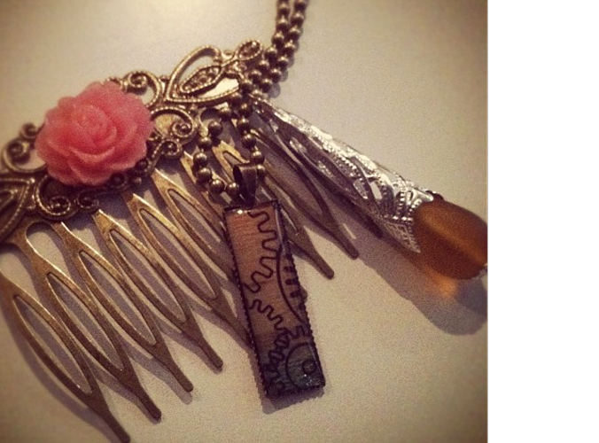 Layered steampunk rose necklace with charms